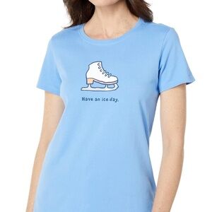 Life Is Good Light Blue Crewneck Graphic Tee Womens size large ice skating tee
